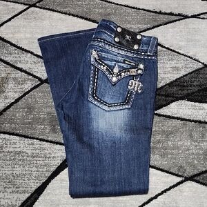 MISS ME EMBROIDERED RHINESTONES SEQUINS METALLIC STITCH BOOT-CUT DENIM JEAN